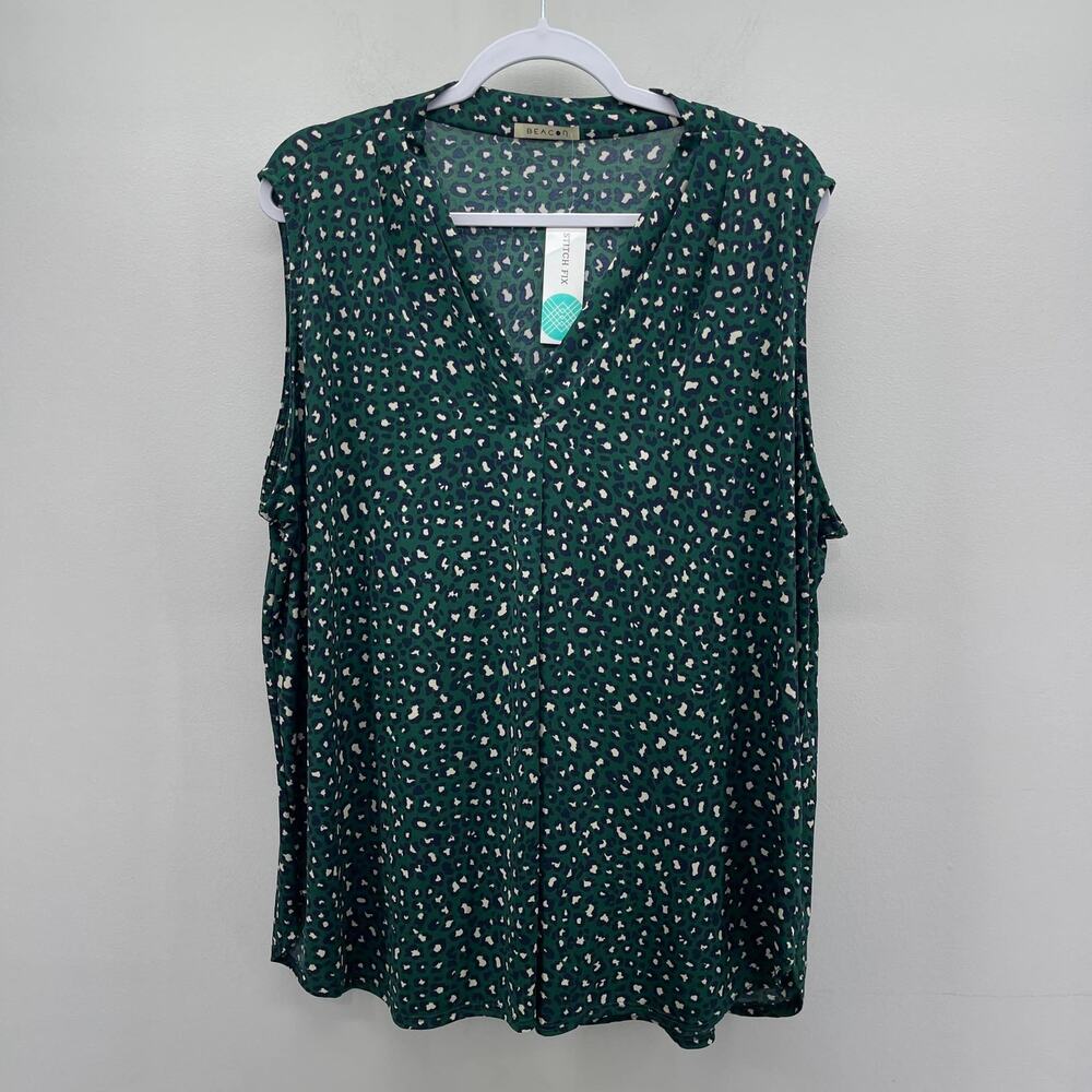 Stitch Fix Exclusive Beacon Dark Green Alicia Pleat Detail Knit Sleeveless Top